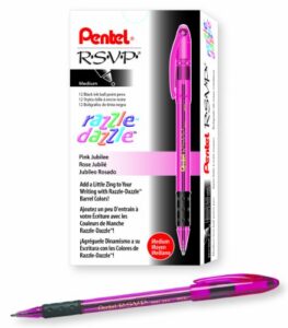 pentel r.s.v.p. razzle-dazzle ballpoint pen, medium line, pink barrel, black ink, box of 12 (bk91rdp-a)