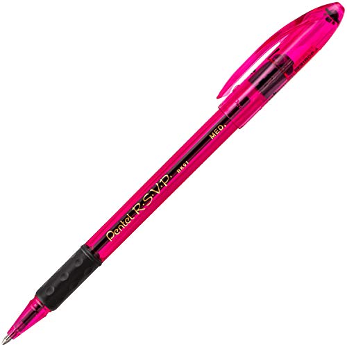 Pentel R.S.V.P. Razzle-Dazzle Ballpoint Pen, Medium Line, Pink Barrel, Black Ink, Box of 12 (BK91RDP-A)