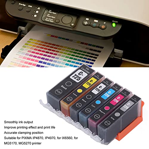 Ink Cartridge,ABS Printer Cartridge with Ink for PIXMA IP4870 IP4970 IX6560 Printer (BK BK C M Y GY 6 Colors)