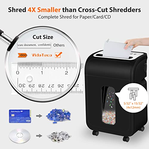 Paper Shredder for Home Office,VidaTeco 14-Sheet 60-Mins Micro Cut Shredder with US Patented Blade,Shred Card/CD/Clip/Staple,Shredder for Home Use Heavy Duty,AUTO Jam Proof,5.3-Gallon Pullout Bin(ETL)