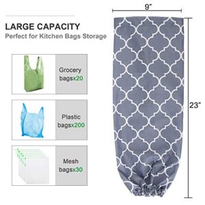 Large Grocery Bags Holders Bulk 2 Pack Heavy Duty Lightweight Plastic Sack w Hanging Loop Washable Shopping Bag Storage Dispensers for Garbage Bags Organizer with Drawstring Grey Cute Geometric Design