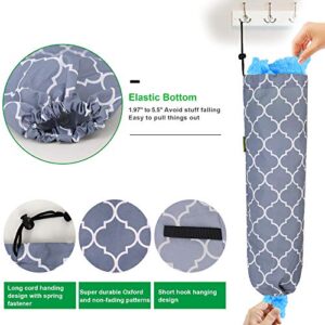 Large Grocery Bags Holders Bulk 2 Pack Heavy Duty Lightweight Plastic Sack w Hanging Loop Washable Shopping Bag Storage Dispensers for Garbage Bags Organizer with Drawstring Grey Cute Geometric Design