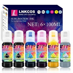 lnkcos 600ml sublimation ink for epson ecotank et-8500 et-8550 wide-format supertank printers (6 color, 6×100ml, bk pb c m y k grey, bigger bottles with more ink to fill the tanks)