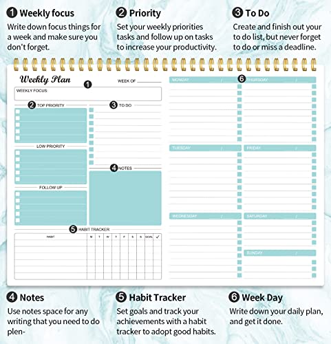 Weekly Planner Notepad Undated Weekly Goals Schedule Planner To Do List Notebook Planning Pad Calendars Organizers Habit Tracker Journal for Men & Women,52 Weeks (8.5x12")