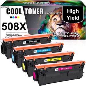 cool toner compatible toner cartridge replacement for hp 508x cf360x 508a cf360a work with color enterprise m553dn m553 m577 cf361x cf362x cf363x printer ink (black cyan yellow magenta 4-pack)