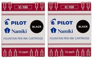 pilot namiki ic100 fountain pen ink cartridge, black, 12 cartridges per pack (pack of 2)