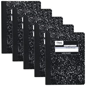 mead composition notebooks, wide ruled paper, 100 sheets, comp book, 5 pack (72368)