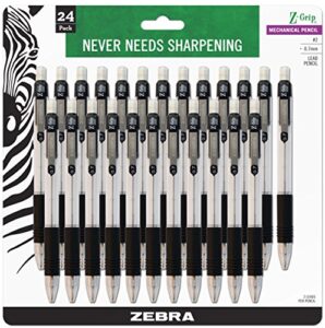 zebra pen z-grip mechanical pencil, 0.7mm point size, hb #2 graphite, black grip, 24 pack