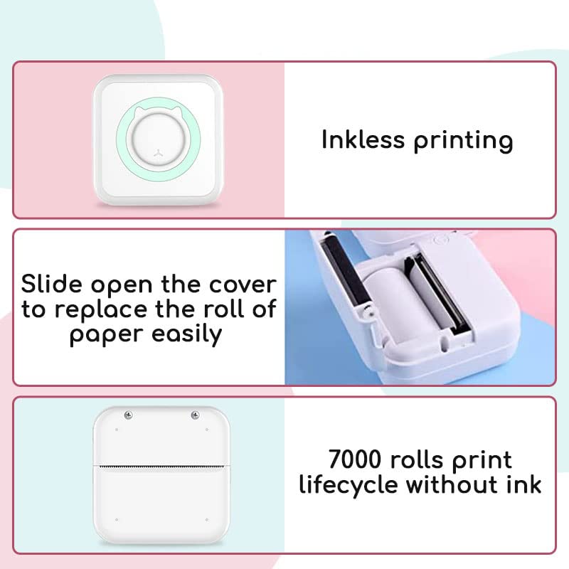 InstaProud - Portable Sticker Printer, Mini Pocket Thermal Printer, Wireless Bluetooth Photo Printer, Pocket Label Receipt Printer, with 10 Rolls Paper, for Photos, Memos, Study Notes (Pink)