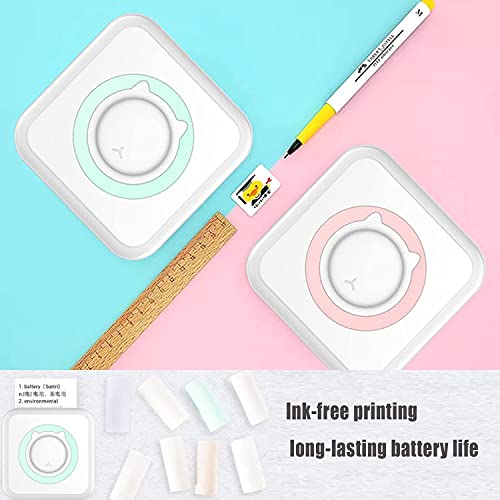 InstaProud - Portable Sticker Printer, Mini Pocket Thermal Printer, Wireless Bluetooth Photo Printer, Pocket Label Receipt Printer, with 10 Rolls Paper, for Photos, Memos, Study Notes (Pink)