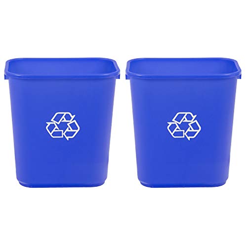 AmazonCommercial 7 Gallon Commercial Office Wastebasket, Blue w/Recycle Logo, 2-Pack