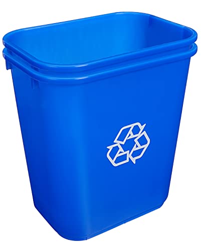 AmazonCommercial 7 Gallon Commercial Office Wastebasket, Blue w/Recycle Logo, 2-Pack