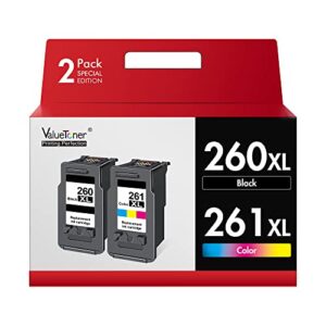 valuetoner remanufactured ink cartridge replacement for canon 260xl 261xl 260 xl 261 xl pg-260 xl cl-261 xl ink to use with ts6420 ts6420a tr7020 tr7020a ts5320 printer ( 1 black, 1 tri-color)