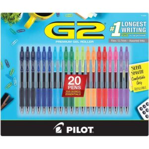 pilot pen g2 assorted premium gel ink pens, retractable and refillable, fine point, 0.7mm, 20 count pens