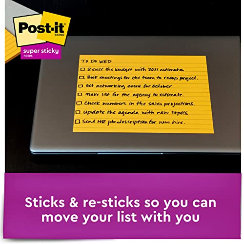 Post-it Super Sticky Notes, 8x6 in, 4 Pads, 2x the Sticking Power, Energy Boost Collection, Bright Colors, Recyclable (6845-SSPL)