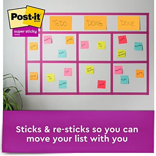 Post-it Super Sticky Notes, 8x6 in, 4 Pads, 2x the Sticking Power, Energy Boost Collection, Bright Colors, Recyclable (6845-SSPL)