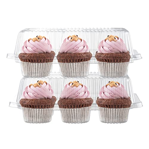 Plastic Cupcake Containers Boxes | 6 Compartment – 42 Pack | Disposable High Dome Dozen Cupcake Holder With Lid Bulk | Extra Sturdy Stackable Cupcake Boxes | Durable Muffin Packaging Transporter To Go