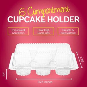 Plastic Cupcake Containers Boxes | 6 Compartment – 42 Pack | Disposable High Dome Dozen Cupcake Holder With Lid Bulk | Extra Sturdy Stackable Cupcake Boxes | Durable Muffin Packaging Transporter To Go