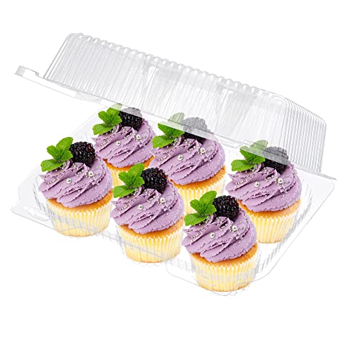 Plastic Cupcake Containers Boxes | 6 Compartment – 42 Pack | Disposable High Dome Dozen Cupcake Holder With Lid Bulk | Extra Sturdy Stackable Cupcake Boxes | Durable Muffin Packaging Transporter To Go