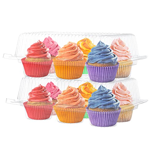 Plastic Cupcake Containers Boxes | 6 Compartment – 42 Pack | Disposable High Dome Dozen Cupcake Holder With Lid Bulk | Extra Sturdy Stackable Cupcake Boxes | Durable Muffin Packaging Transporter To Go