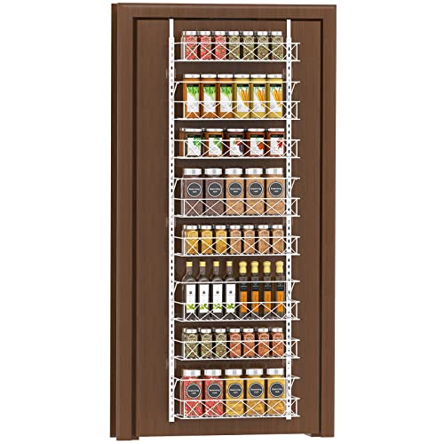 Skycarper Over The Door Pantry Organizer,Adjustable 8 Baskets Closet Rack Hanging Spice Space Saver,White