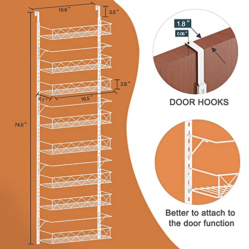 Skycarper Over The Door Pantry Organizer,Adjustable 8 Baskets Closet Rack Hanging Spice Space Saver,White