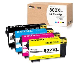 oinkwere remanufactured 802xl ink cartridge replacement for epson 802 ink cartridges t802xl t802 to use with workforce pro wf-4740 wf-4730 wf-4720 wf-4734 ec-4020 ec-4030 printer (4 pack)