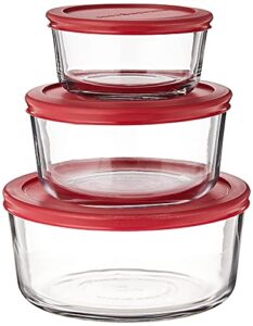 anchor hocking classic glass food storage containers with lids, red, 6-piece set, model number: