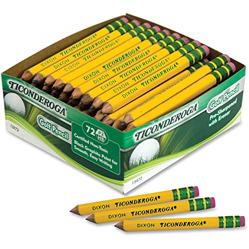 Ticonderoga Golf Pencils With Erasers, #2 HB Lead, Yellow, Pack Of 72