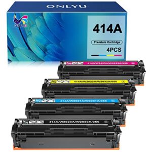 onlyu 414a toner cartridge compatible replacement for 414a 414x 414 w2020a w2020x used with color laserjet pro mfp m479fdw m454dn m479fdn m454dw printer ink (black cyan yellow magenta, no chip)