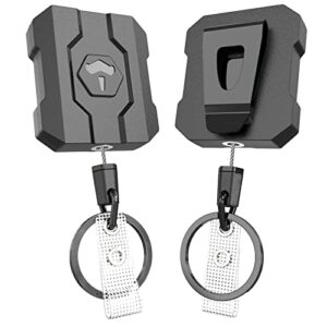 2 pack retractable keychain heavy duty, retractable id badge clip reel, badge holder with belt clip, 31.5” steel cord, 10 oz rebound