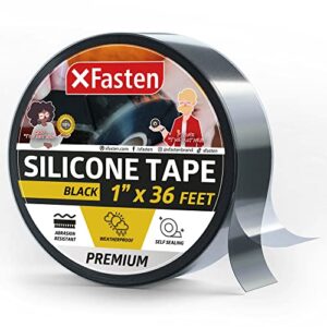 xfasten self fusing silicone tape black 1″ x 36-foot, silicone tape for plumbing, leak seal tape waterproof, silicone grip tape, rubber tape thick for pipe, hose repair tape, stop leak tape