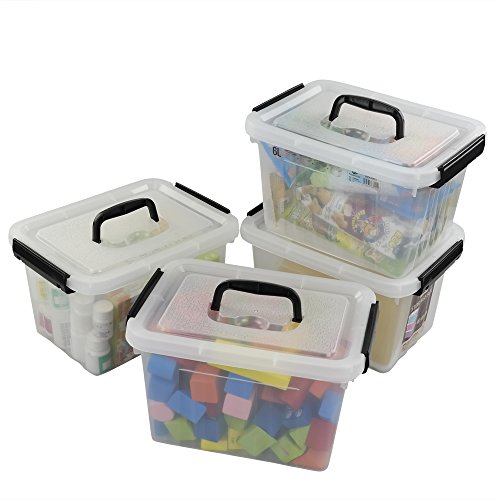 Ggbin 6 Quart Clear Latch Storage Box with Black Handle and Latches - 4 Pack