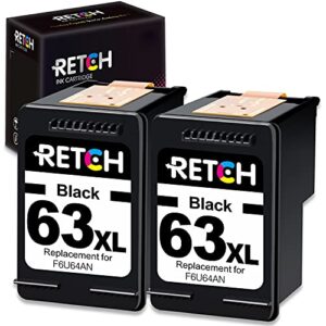 RETCH Remanufactured Ink Cartridges Replacement for HP 63XL F6U63AN for Envy 4520 4516 Officejet 5255 5258 5220 3830 4650 3831 3833 4655 DeskJet 1112 3630 3632 3633 3634 2130 2132 Inkjet Printer Tray