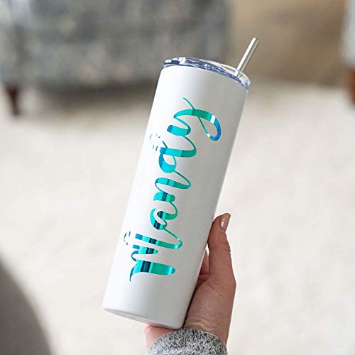 SKINNY TUMBLERS (4 pack) 20oz Stainless Steel Double Wall Insulated Tumblers with Lids and Straws | Skinny Travel Mug, Straw Cleaner INCLUDED! Reusable Cup With Straw | Vinyl DIY Gifts (Matte White)