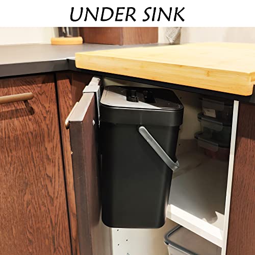 StoneSpace Kitchen Compost Bin for Countertop, Hanging Small Trash Can with Lid Under Sink for Kitchen Bathroom, Mountable Compost Bucket, Black