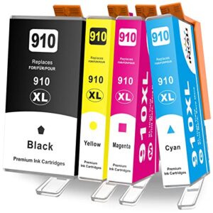 ink4u compatible 910 ink cartridges replacement for hp 910xl ink cartridges combo pack to work with hp officejet pro 8025 8035 8020 8030 8028 officejet 8022 8018 8015 8010 printer (1b1c1m1y, 4-pack)