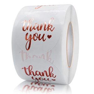 packajio thank you stickers roll –500 pcs, 1.5” inch, durable, self-adhesive & waterproof rose gold foil – thank you stickers for small business, packaging, envelopes seal, and gift wraps