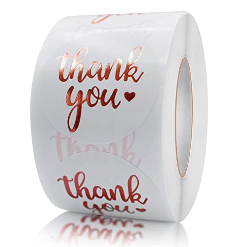 PACKAJIO Thank You Stickers Roll –500 PCS, 1.5” Inch, Durable, Self-Adhesive & Waterproof Rose Gold Foil - Thank You Stickers for Small Business, Packaging, Envelopes Seal, and Gift Wraps