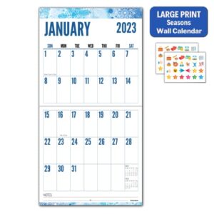 cranbury large print wall calendar 2023 – (seasons, 12×23″ open), colorful designs, big numbers, big grid calendar 2023, low vision calendar, non-glossy paper, includes stickers