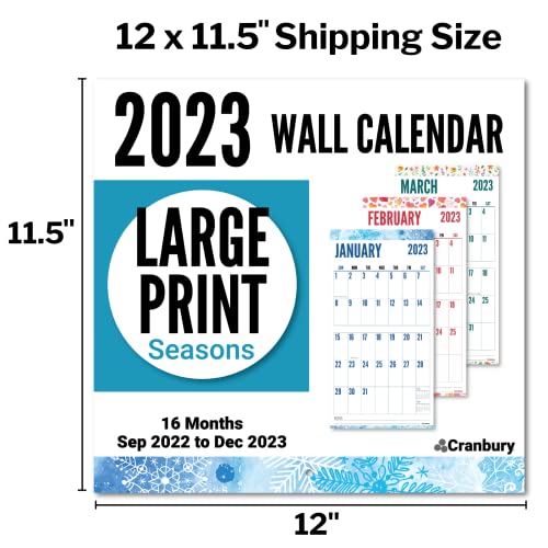 CRANBURY Large Print Wall Calendar 2023 - (Seasons, 12x23" Open), Colorful Designs, Big Numbers, Big Grid Calendar 2023, Low Vision Calendar, Non-Glossy Paper, Includes Stickers