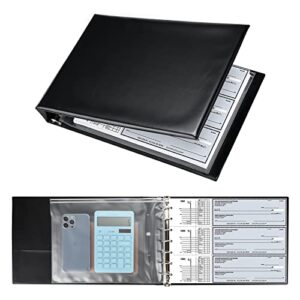 7 ring business check book binder, 600 checks capacity for 9″ x 13″ sheets, pu leather checkbook holder with zip pouch