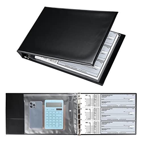 7 Ring Business Check Book Binder, 600 Checks Capacity for 9" x 13" Sheets, PU Leather Checkbook Holder with Zip Pouch