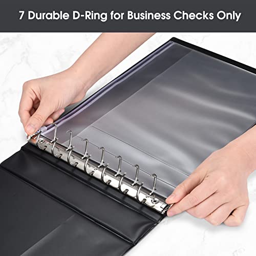 7 Ring Business Check Book Binder, 600 Checks Capacity for 9" x 13" Sheets, PU Leather Checkbook Holder with Zip Pouch