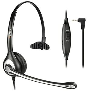 phone headset 2.5mm with microphone noise cancelling & volume controls, telephone headphone compatible with panasonic dect 6.0 phones, comfort-fit telephone headset for at&t vtech cordless phones