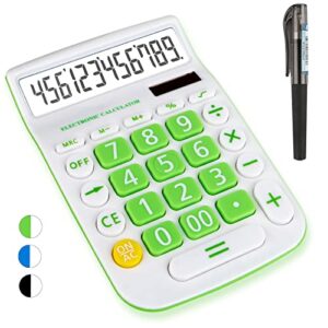calculators desktop, two way power battery and solar desk calculator, big buttons easy to press used as office calculators for desk, 12 digit adding machine calculators large lcd display (green)