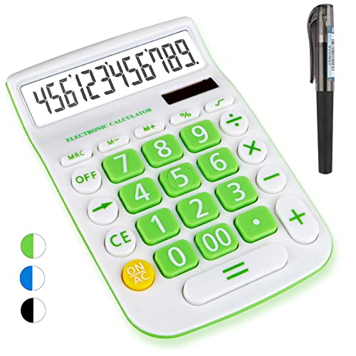 Calculators Desktop, Two Way Power Battery and Solar Desk Calculator, Big Buttons Easy to Press Used as Office Calculators for Desk, 12 Digit Adding Machine Calculators Large LCD Display (Green)