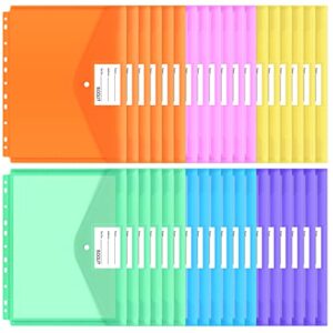 eoout 30pcs binder pocket, binder pockets for 3 ring, binder folders, 11 holes, letter size, snap button pouch with label for school, home and office