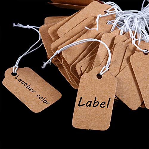 300 Pieces Marking Tags Kraft Price Tags Writable Blank Price Labels Display Tags with Elastic Hanging String(1.38 x 0.71 Inch)