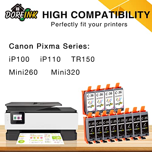 DOREINK 35 36 Compatible PGI-35 CLI-36 Ink Cartridge for Canon PGI-35 CLI-36 PGI35 CLI36 to use with Pixma iP110 iP100 TR150 Mini260 Mini320 Printer(8 Black, 4 Tri-Color) 12 Pack